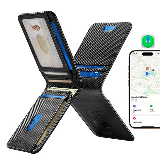 Portafoglio ESR Classic Geo Carbon con funzione Find My e Protezione RFID, Nero
