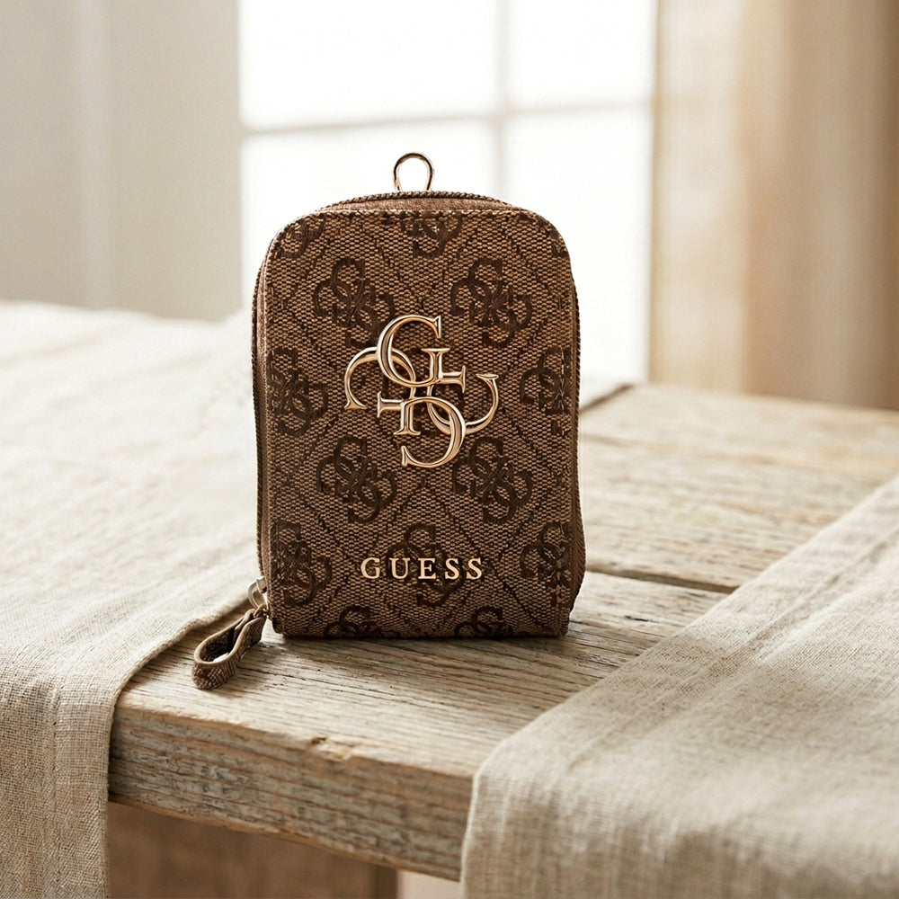 Portafoglio e Laccetto per Telefono Guess 4G Metal Logo, Marrone