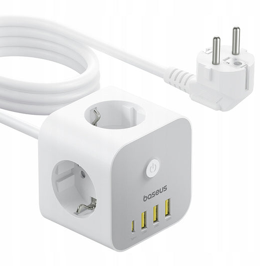 Prolunga Baseus PowerCombo 7in1, 20W, 3A, 3 x USB-A - 1 x USB-C - 3 x Schuko, Bianco E00066401213-00
