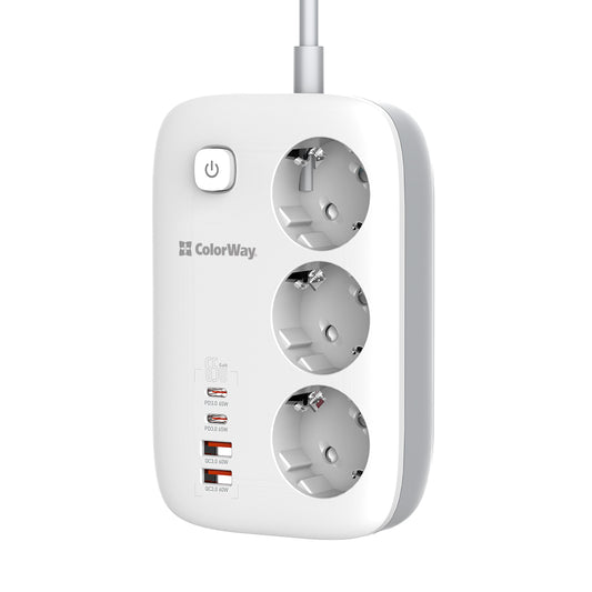 Prolunga ColorWay, 3 x Schuko, Bianco