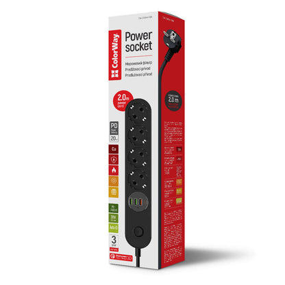 Prolunga ColorWay, 4 x Schuko, Nero