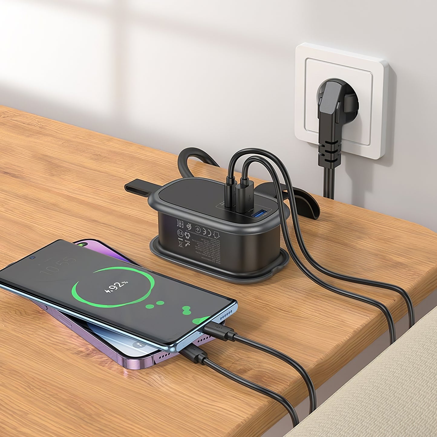 Caricatore di rete HOCO NS6, 2 x USB-A - 1 x USB-C - 1 x Schuko, nero