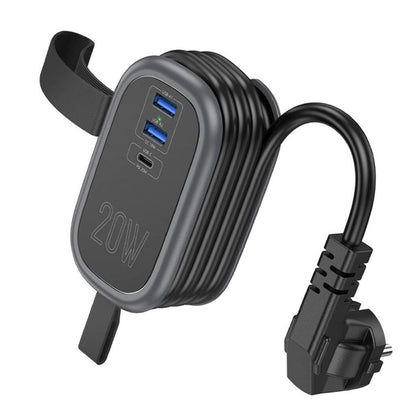 Caricatore di rete HOCO NS7, 2 x USB-A - 1 x USB-C - 1 x Schuko, nero 