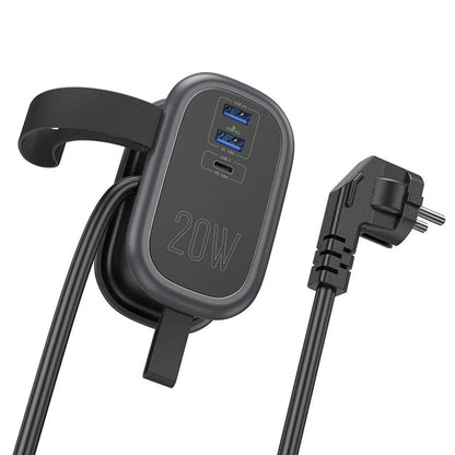 Caricatore di rete HOCO NS7, 2 x USB-A - 1 x USB-C - 1 x Schuko, nero 