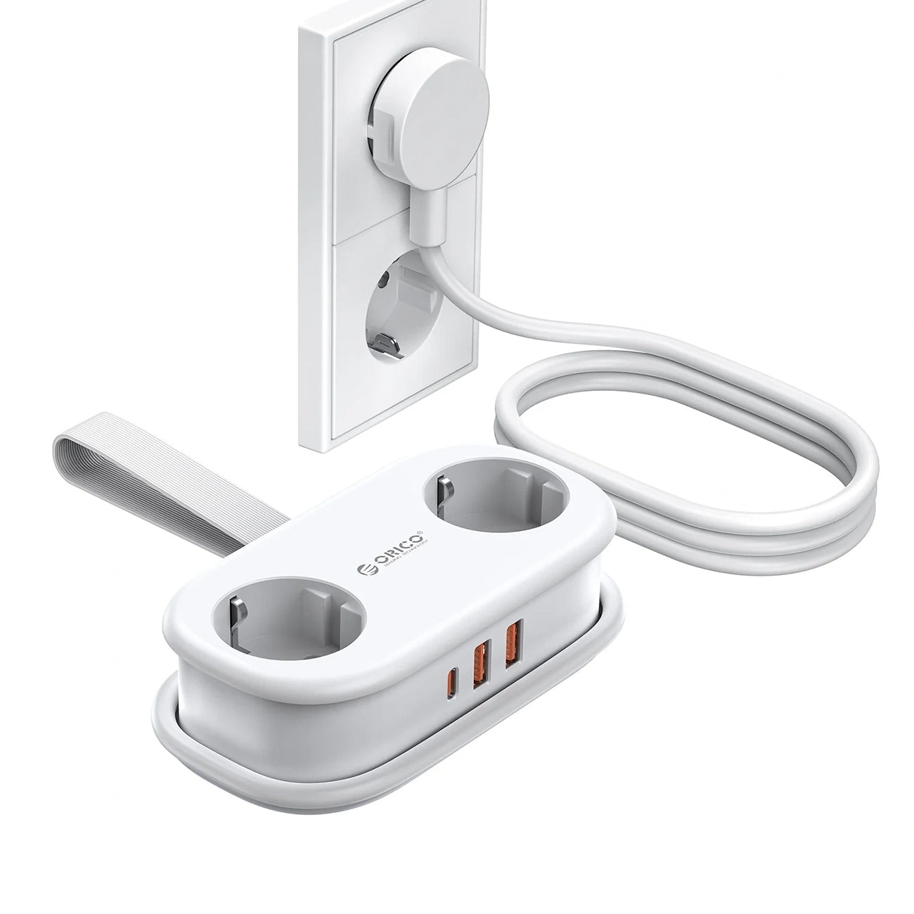Prolunga Orico APP, 2 x Schuko - 2 x USB-A - 1 x USB-C, Bianco