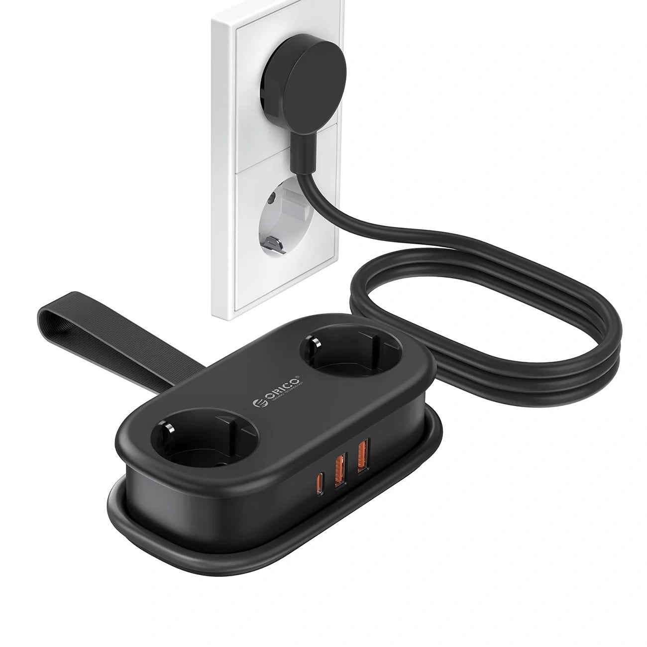 Prolunga Orico APP, 2 x Schuko - 2 x USB-A - 1 x USB-C, Nero