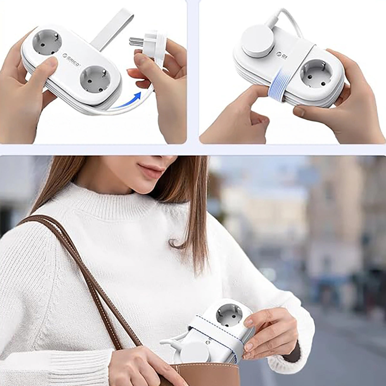 Prolunga Orico APP, 2 x Schuko - 2 x USB-A - 1 x USB-C, Bianco