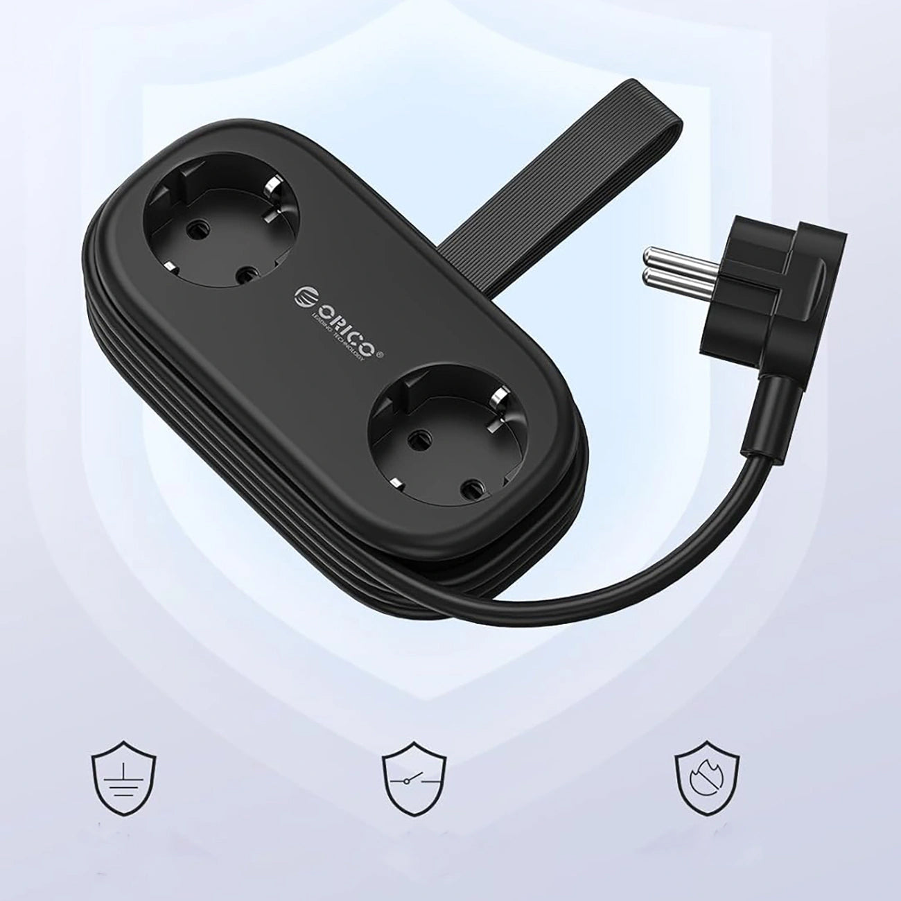 Prolunga Orico APP, 2 x Schuko - 2 x USB-A - 1 x USB-C, Nero