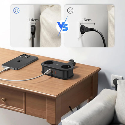 Prolunga Orico APP, 2 x Schuko - 2 x USB-A - 1 x USB-C, Nero
