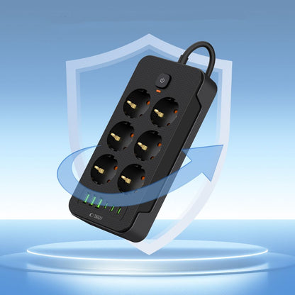 Caricatore di rete Tech-Protect PC6X6, 3 x USB-A - 3 x USB-C - 6 x Schuko, nero 