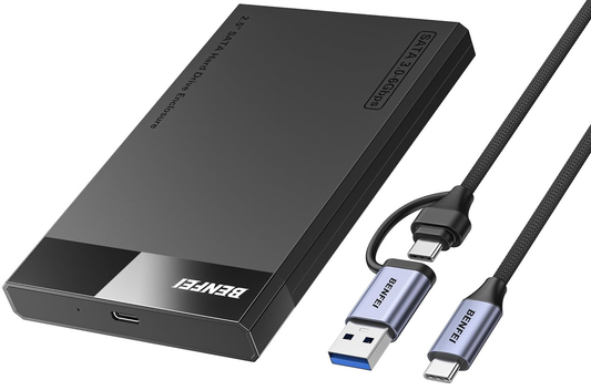Rack Benfei per HDD / SSD SATA 2.5 pollici, USB-A / USB-C, Nero