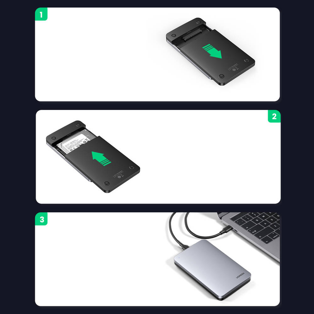 Rack UGREEN CM300 per HDD / SSD SATA 2.5inch, USB 3.1, Grigio