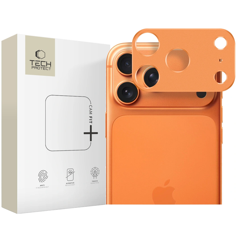 Cornice di protezione per la fotocamera posteriore Tech-Protect Camalloy Fit+ per Apple iPhone 17 Pro, Alluminio, Arancione