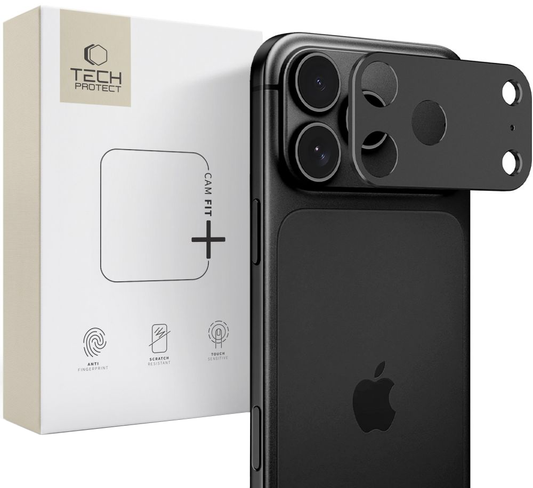 Cornice protettiva per fotocamera posteriore Tech-Protect Camalloy Fit+ per Apple iPhone 18 Pro Max, Alluminio, Nero