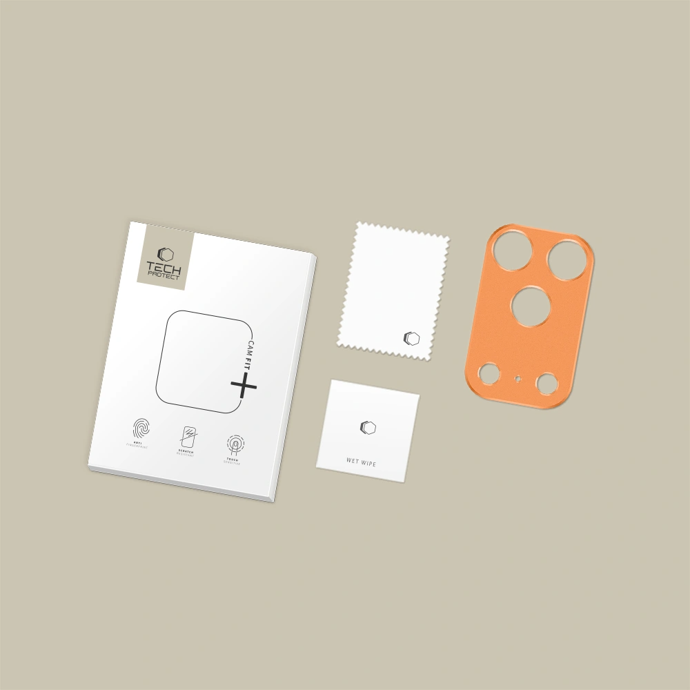 Cornice di protezione per la fotocamera posteriore Tech-Protect Camalloy Fit+ per Apple iPhone 17 Pro, Alluminio, Arancione