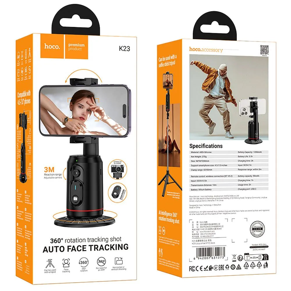 Supporto HOCO K23 Face Tracking 360, Universale, Nero