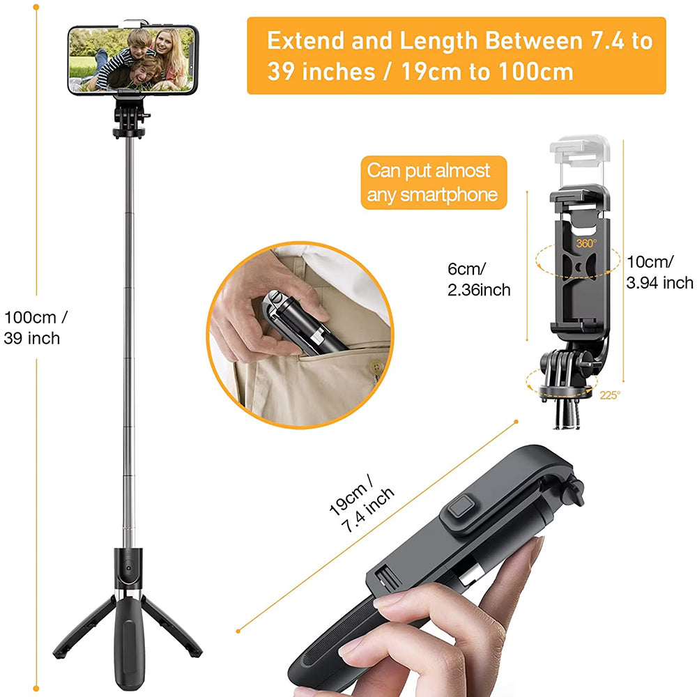 Selfie Stick Bluetooth Techsuit L02, Universale, Nero