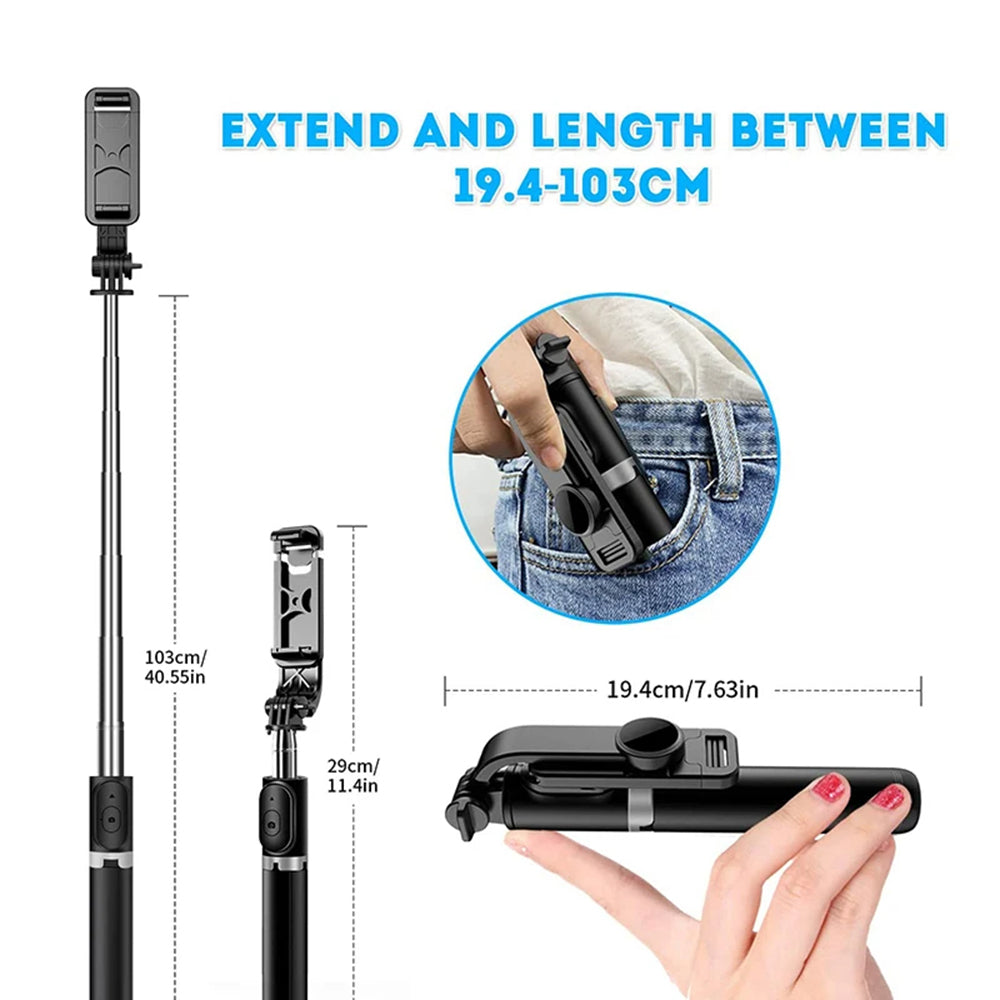 Selfie Stick Bluetooth Techsuit Q02, Universale, Nero