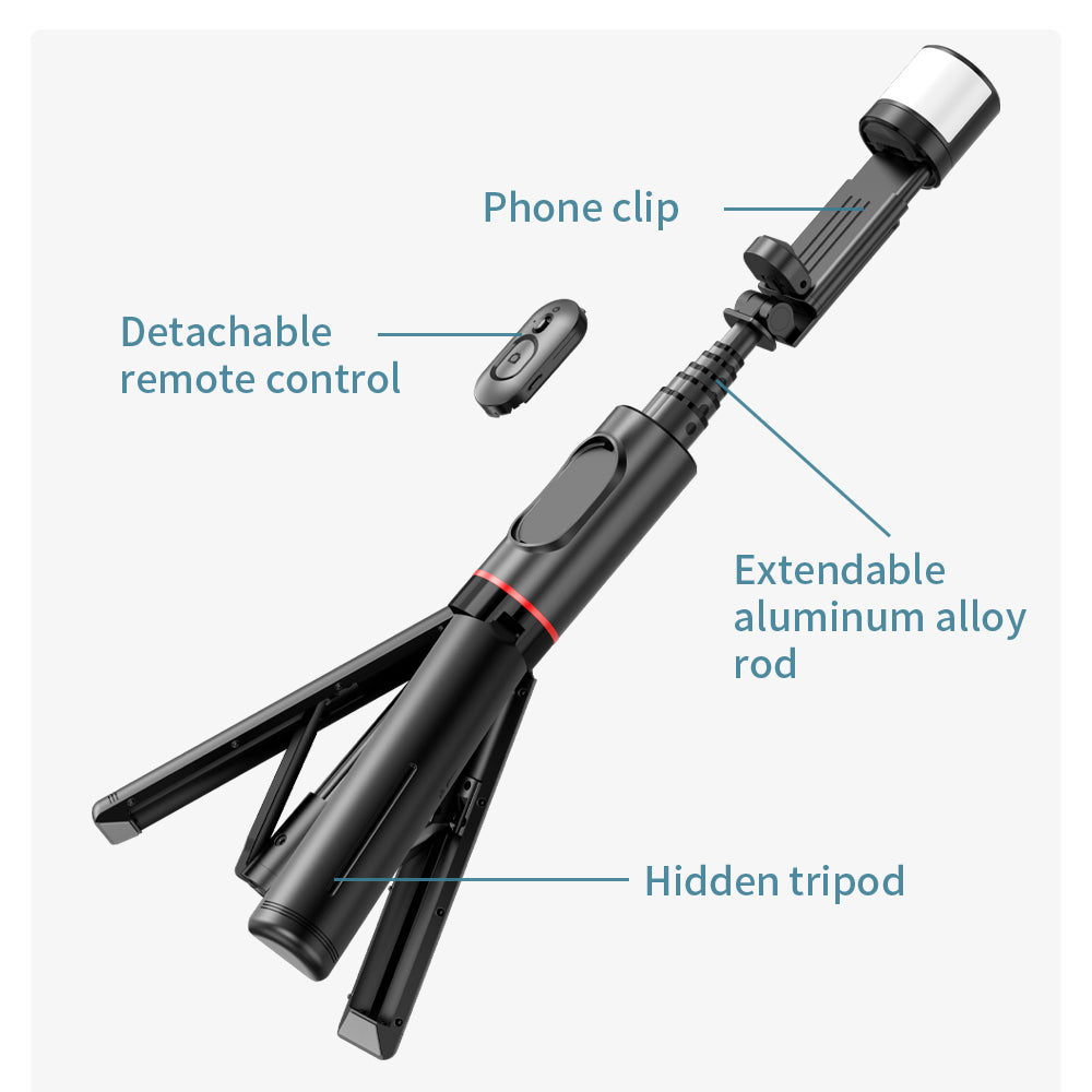 Selfie Stick Bluetooth Techsuit Q12S, Universale, Nero