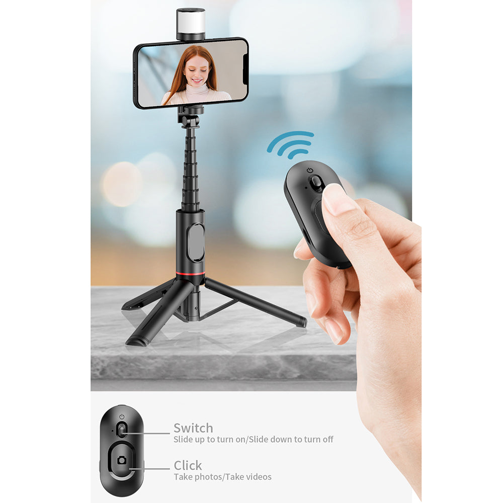 Selfie Stick Bluetooth Techsuit Q12S, Universale, Nero