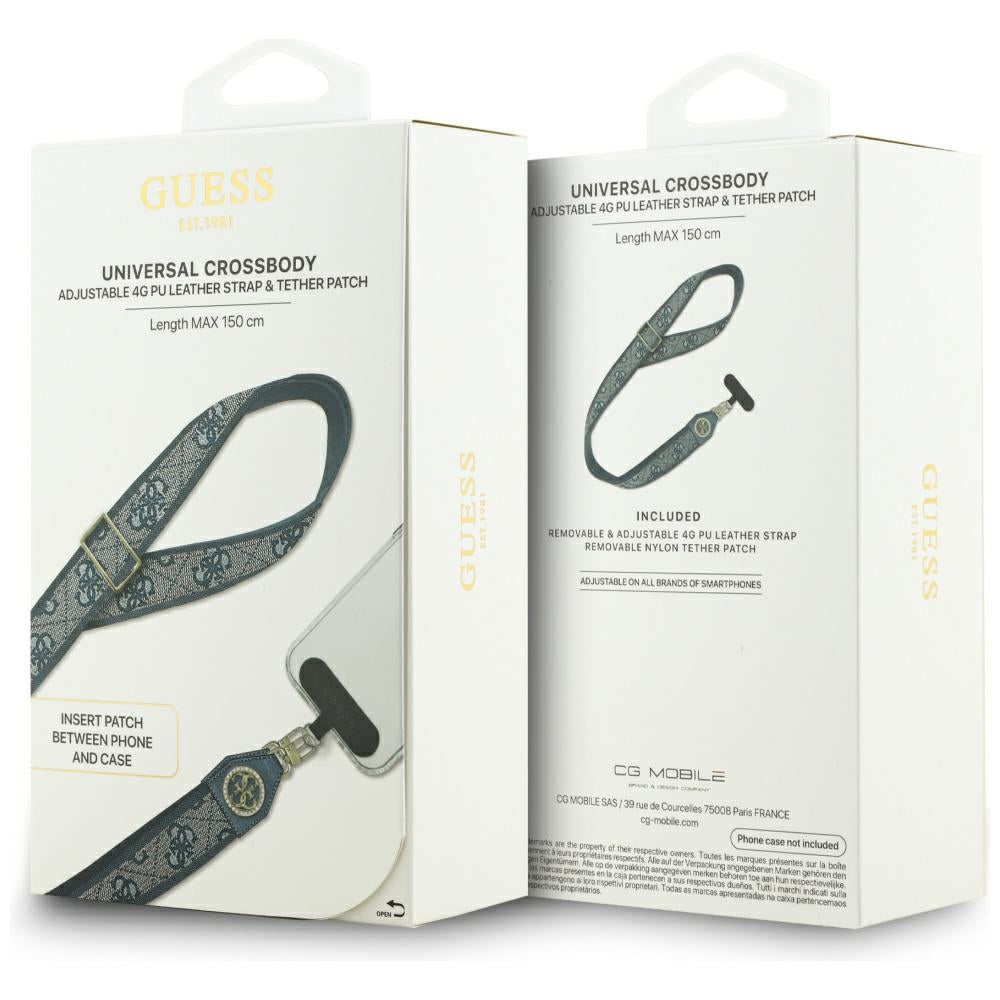 Laccetto per Telefono Guess 4G Strass Logo Metallico, Blu