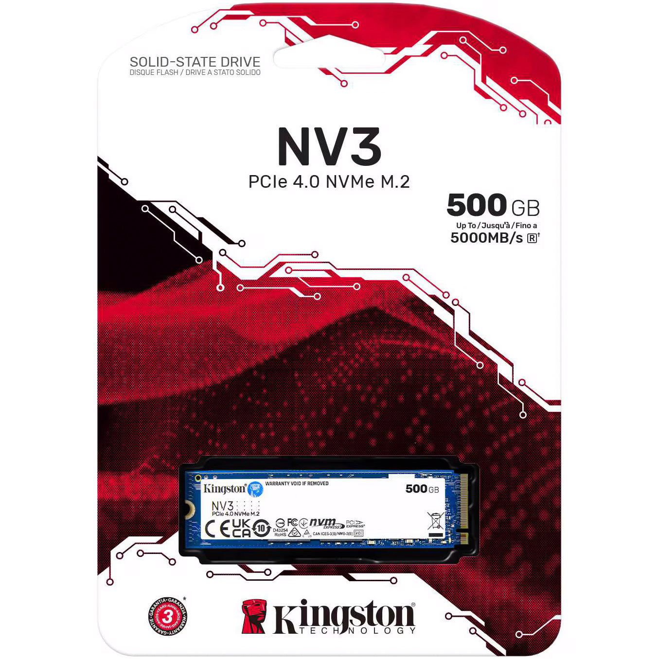 Solid State Drive (SSD) Kingston NV3, 500GB, NVMe M.2 2280, PCI SNV3S/500G-SSD