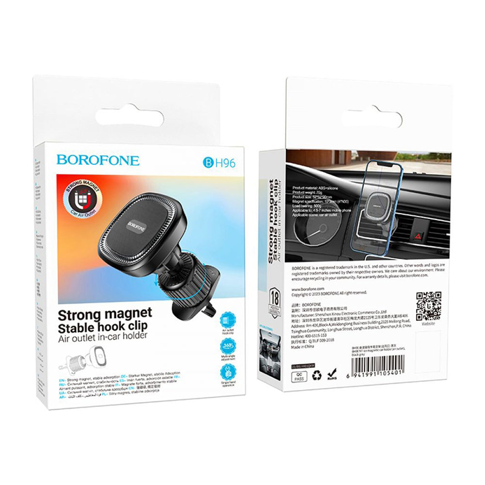 Supporto Auto Magnetico Borofone BH96 Ice, Universale, Nero Grigio