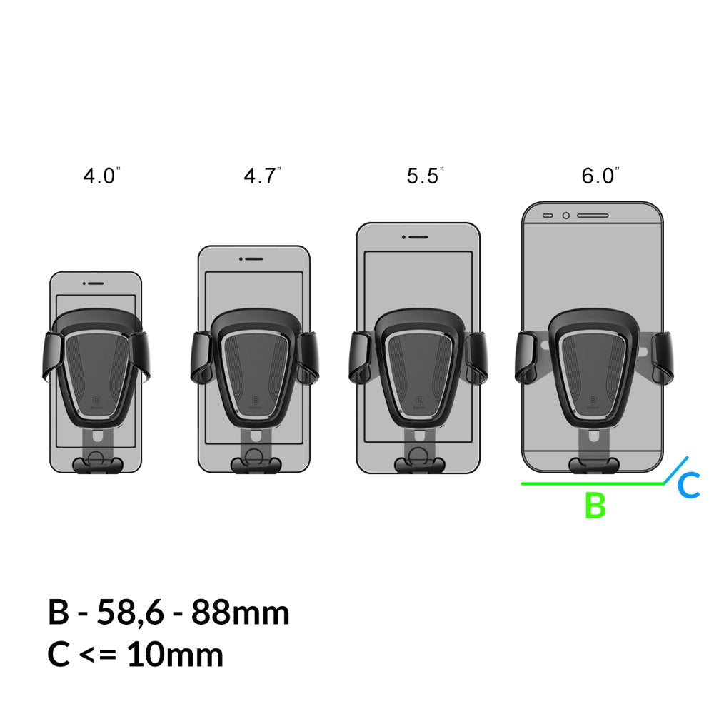 Baseus Supporto per auto a gravità per bocchetta d'aria, 4 pollici - 6 pollici, nero SUYL-01