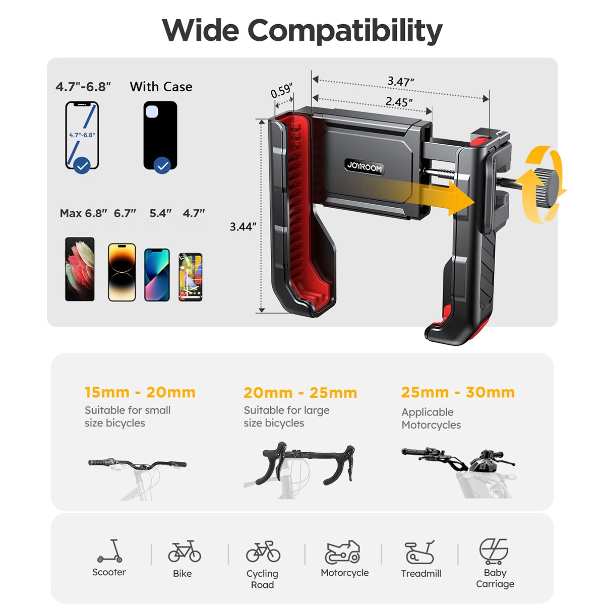 Supporto per Bicicletta Joyroom JR-ZS266, 4.7inch - 7inch, Nero