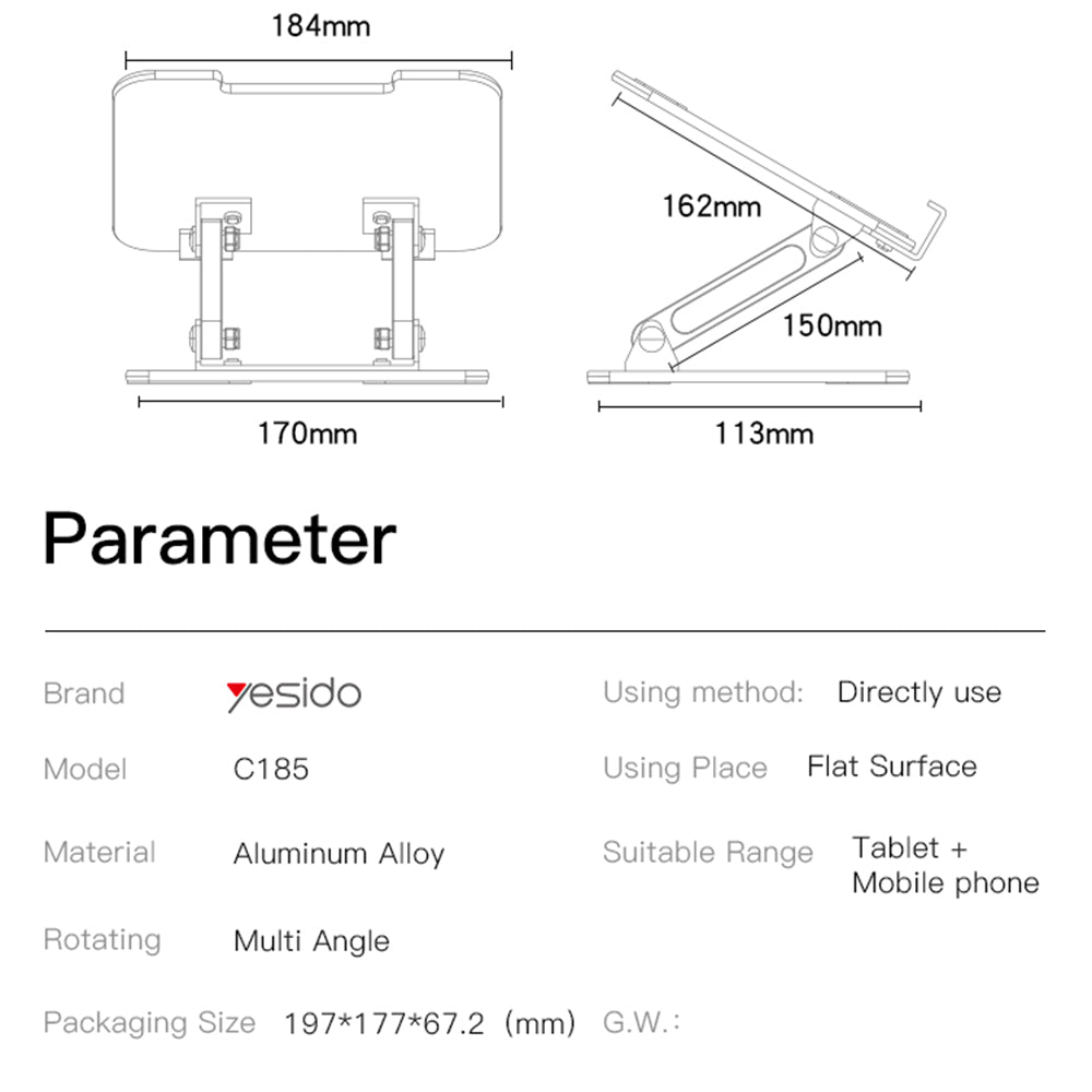 Supporto da scrivania Yesido C185, 4.5inch - 13inch, Argento