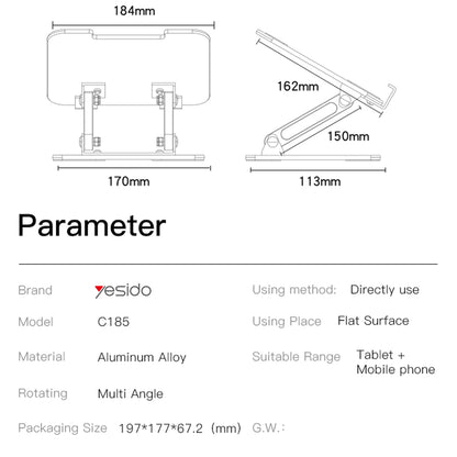 Supporto da scrivania Yesido C185, 4.5inch - 13inch, Argento