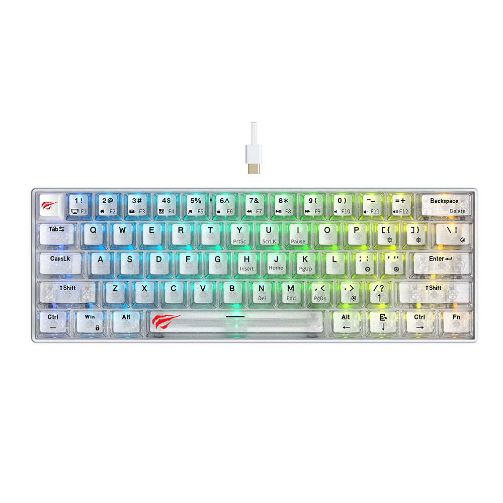 Tastiera Gaming HAVIT KB903L, RGB, 1.8m, Trasparente Bianca