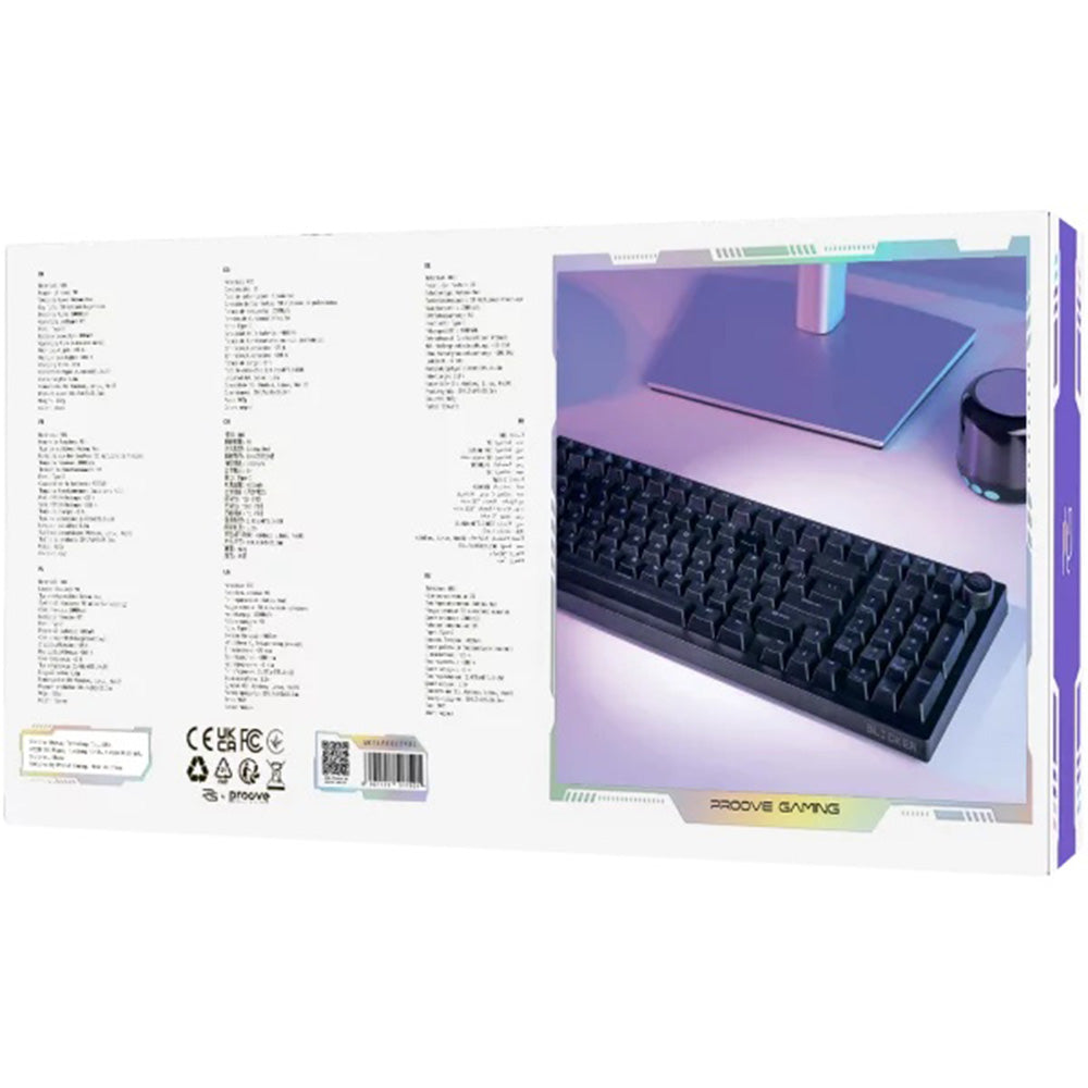 Tastiera Gaming Wireless Proove Slicker, RGB, BT / Wi-Fi / Cablata, 1.8m, Nera WKSLEN00022401