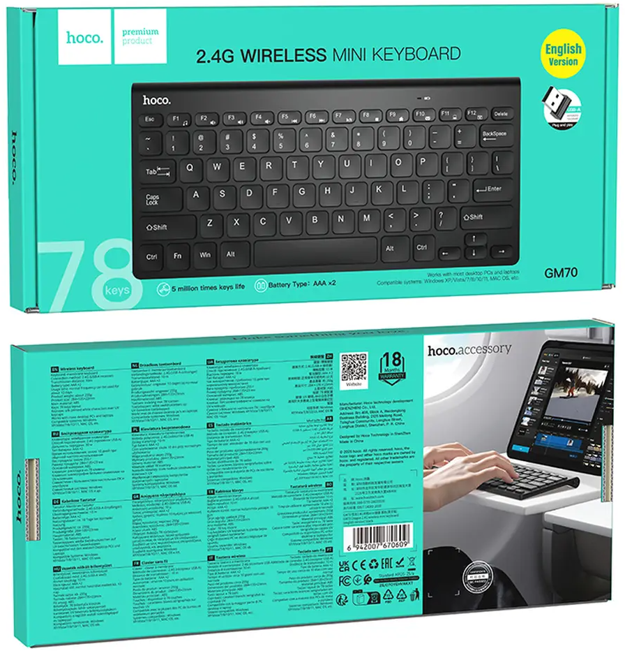 Tastiera Wireless HOCO GM70, Nera