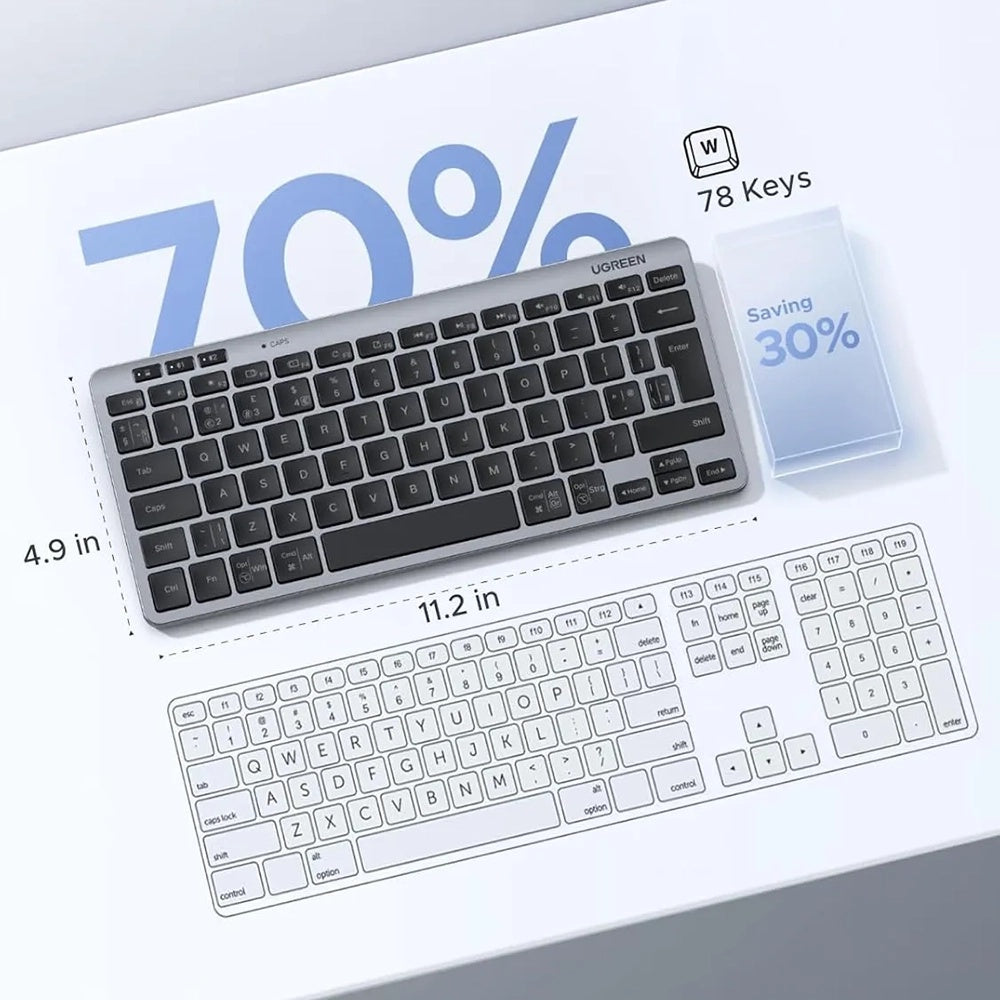 Tastiera Wireless UGREEN 75049, BT / Wi-Fi, Nera