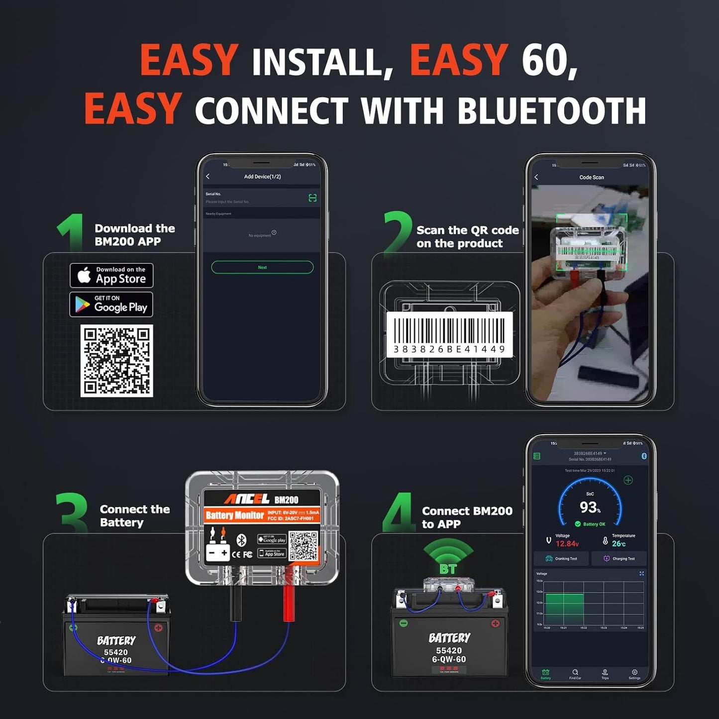 Tester Bluetooth Monitoraggio Batteria Auto Ancel BM200