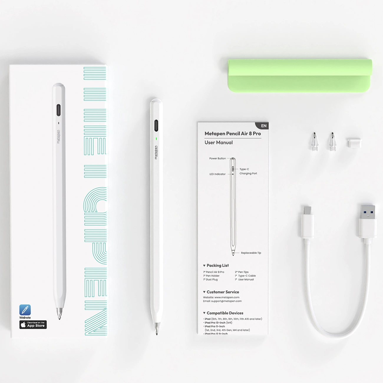 Touch Pen Metapen Air8 Pro for Apple iPad, Active Version, White ME-APP172
